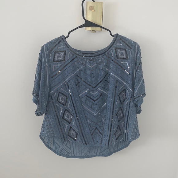 Parker Beaded Chiffon Blouse Frost BlueCocktail Party
